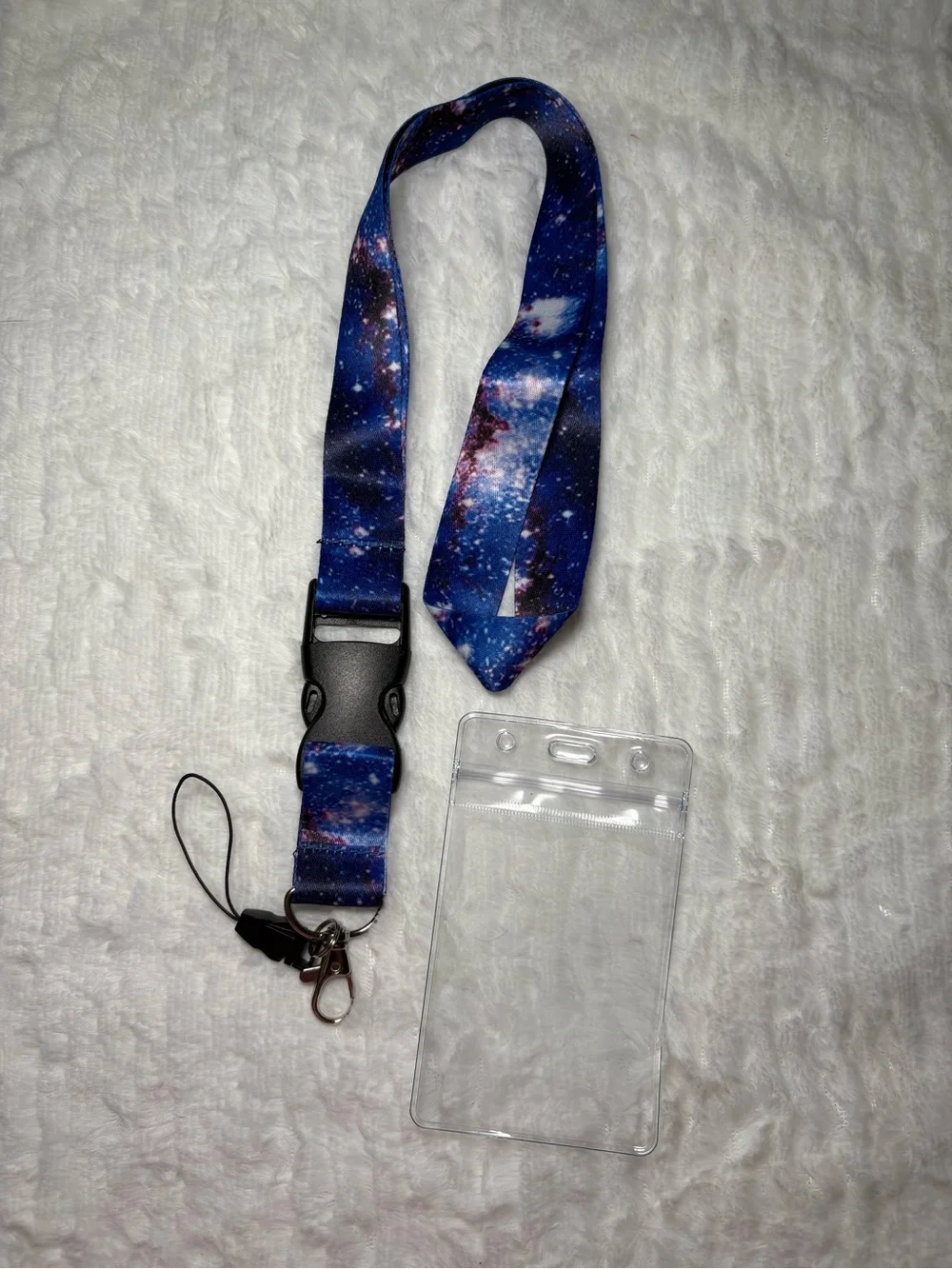 🔭 Galaxy Print Blue Lanyard with Clear Badge Holder